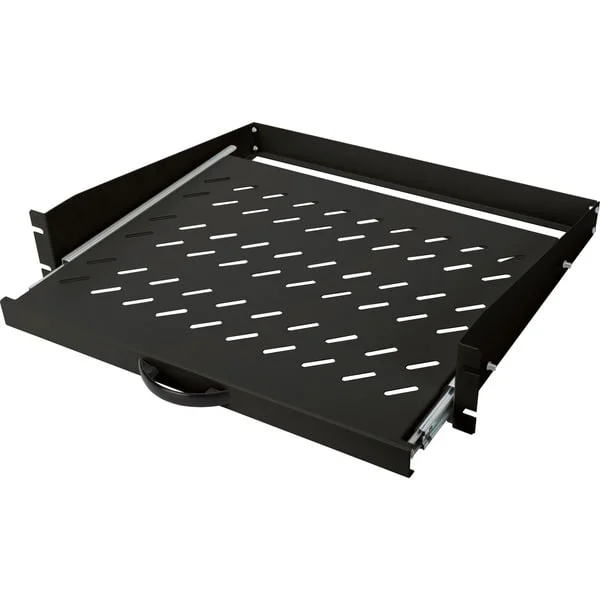 Digitus Ausziehbarer Fachboden zum Festeinbau in 483 mm (19")-Schränke (schwarz, 2 Höheneinheiten)
