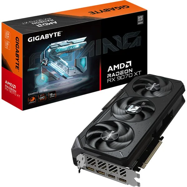 GIGABYTE Radeon RX 9070 XT Gaming OC, Grafikkarte (schwarz, RDNA4, GDDR6, 2x DisplayPort, 2x HDMI 2.1)