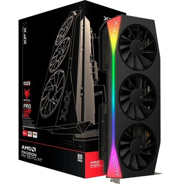 XFX Radeon RX 9070 XT OC Mercury RGB, Grafikkarte (schwarz, RDNA4, GDDR6, 3x DisplayPort, 1x HDMI 2.1)