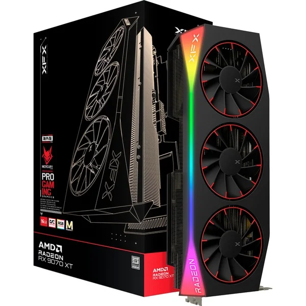 XFX Radeon RX 9070 XT OC Mercury RGB Magnetic Air, Grafikkarte (schwarz, RDNA4, GDDR6, 3x DisplayPort, 1x HDMI 2.1)