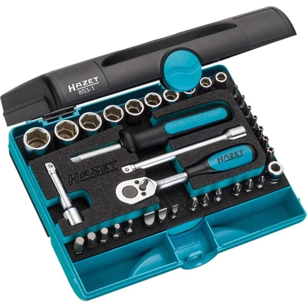 Hazet Steckschlüssel-Satz 853-1, 1/4", 36-teilig, Werkzeug-Set (mit Umschaltknarre und Steckschlüssel)