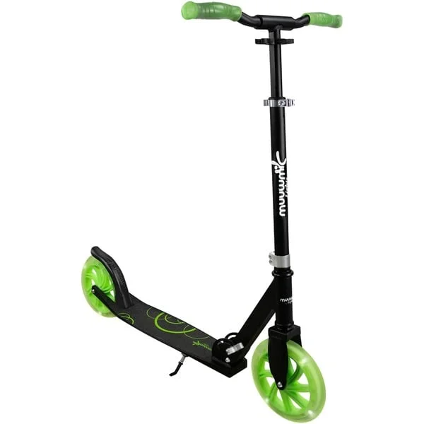Muuwmi Lights Aluminium Scooter GLOW 215 mm (schwarz/grün, mit Leuchtrollen und Glow-Effekt)