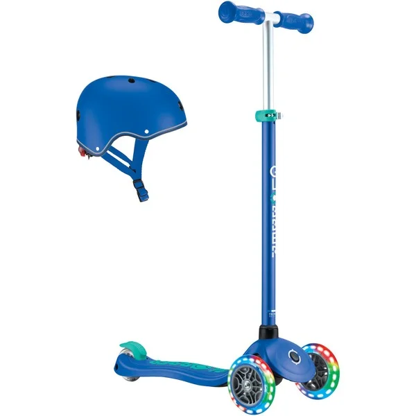GLOBBER Primo Plus Lights inkl. Helm, Scooter (dunkelblau/türkis)