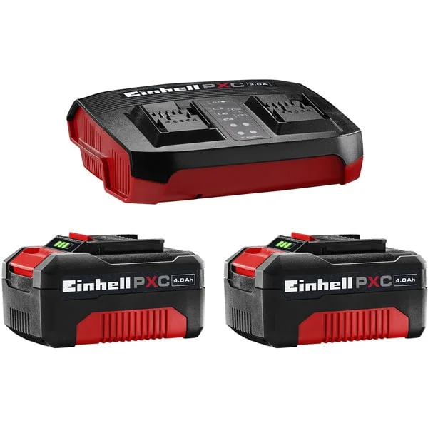 EINHELL 2x 4,0Ah & Twincharger Kit, Set (schwarz/rot)