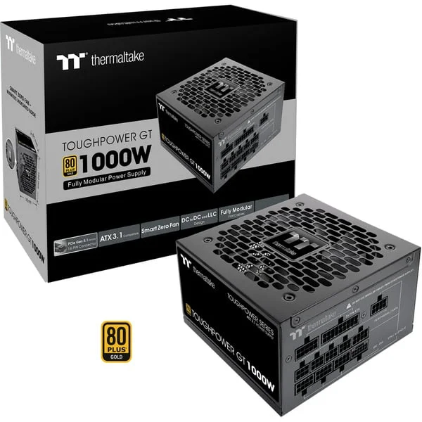 Thermaltake Toughpower GT 1000W, PC-Netzteil (schwarz, 1x 12-Pin High Power GPU, 5x PCIe, Kabelmanagement, 1000 Watt)