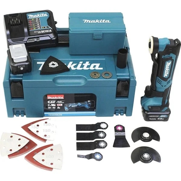 Makita Akku-Multifunktions-Werkzeug TM30DSMJX5, 12 Volt (blau/schwarz, 2x Li-Ionen-Akku 4,0Ah, im MAKPAC Gr.2)