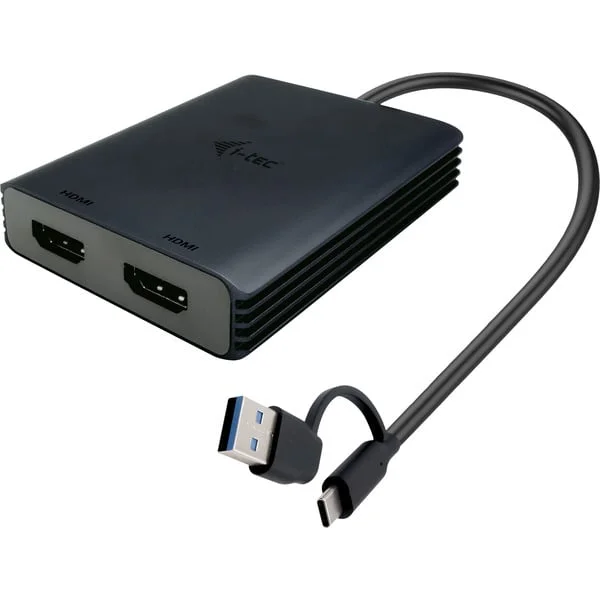 i-tec Video Adapter USB-A/USB-C > Dual HDMI 4K / 60Hz (schwarz, 27cm Kabel mit USB-A Adapter)