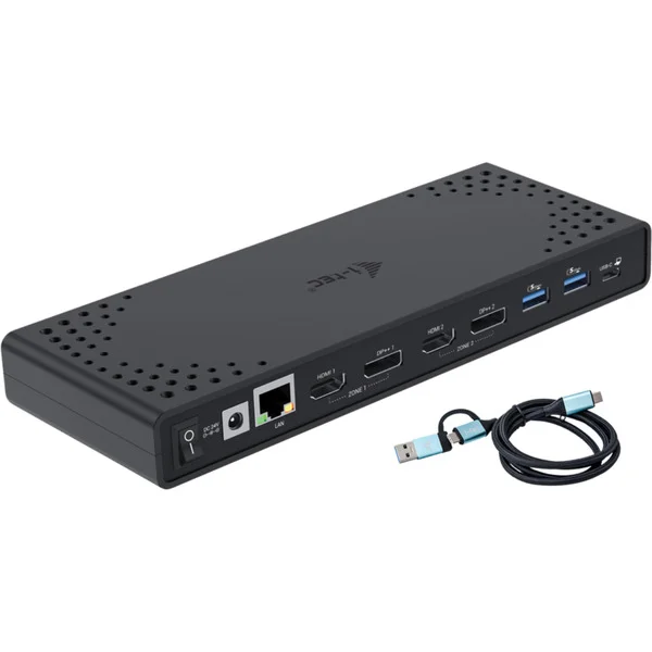 i-tec USB 3.0 / USB-C / Thunderbolt 3 Dual Display Docking Station Gen2 Power Delivery 100W, Dockingstation (schwarz, Anschluss per USB/Thunderbolt 3/4)