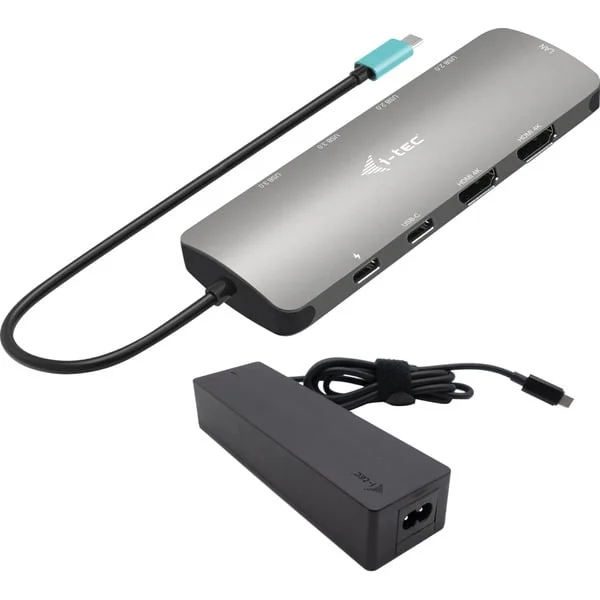i-tec USB-C Metal Nano 2x HDMI Docking Station, Notebook (HDMI, USB-C, PD, mit Ladegerät)