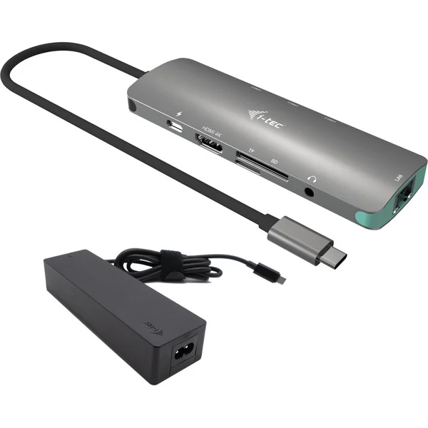 i-tec USB-C Metal Nano 4K Docking Station, Dockingstation (grau, HDMI, USB-C, USB, RJ-45, PD, mit Ladegerät)