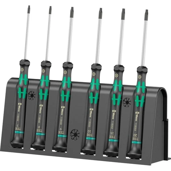 Wera 2067/6 Elektroniker Sechsrund BO Schraubendrehersatz + Rack (schwarz/grün, 6-teilig, Black Point Spitze)