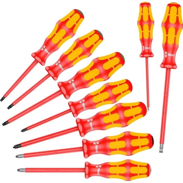 Wera 160 i/162 i/167 i/9 Schraubendrehersatz Kraftform Plus Serie 100, VDE (rot/gelb, 9-teilig, mit Lasertip)