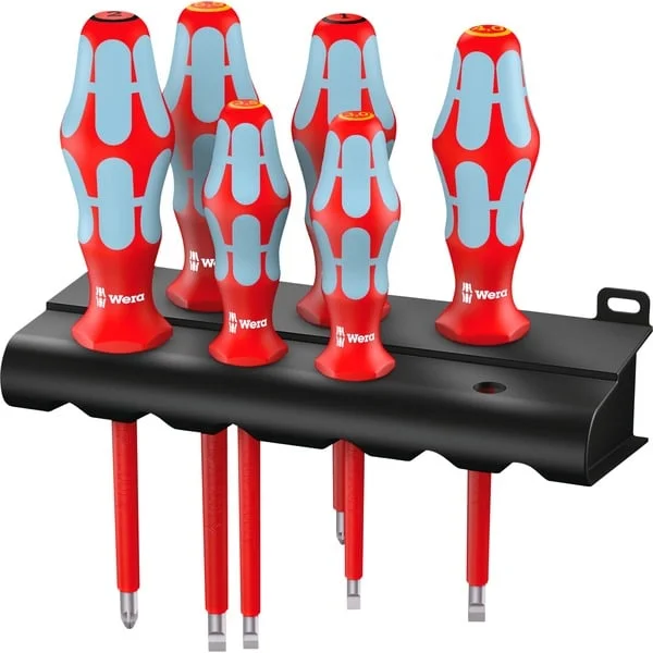 Wera 3165 i/6 Schraubendrehersatz, Edelstahl + Rack (rot/blau, 6-teilig, mit Lasertip)