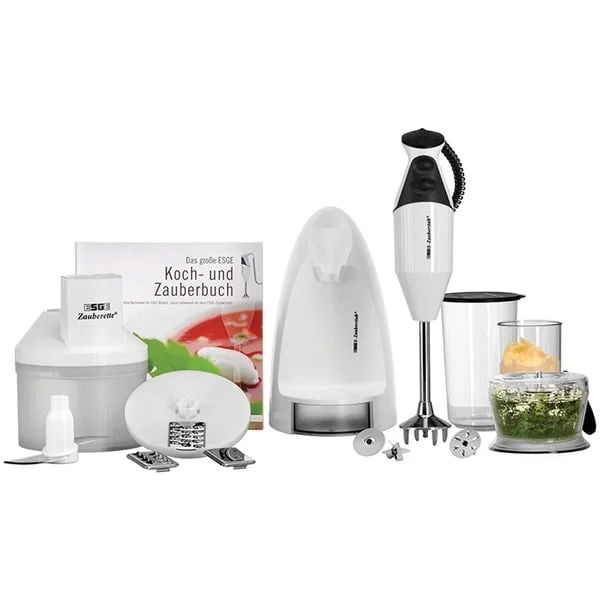 Unold Stabmixer ESGE-Zauberstab M 200 Superbox (weiß, 200 Watt, mit Zerkleinerer, Zauberette, Zauberbasis, Becher-Set mit Deckeln)