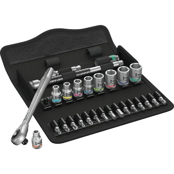Wera 8100 SA 10 Zyklop Metal-Knarrensatz, zöllig, 1/4", Werkzeug-Set (schwarz/grün, 28-teilig, Vollmetallknarre mit Durchsteckvierkant)