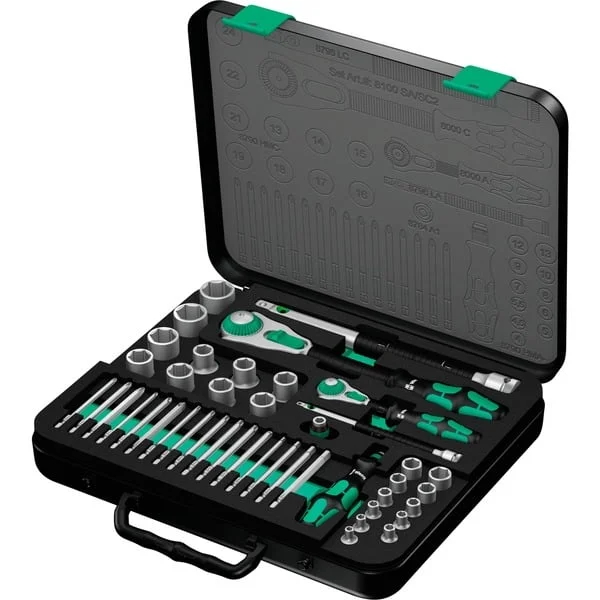 Wera 8100 SA/SC 2 Zyklop Speed-Knarrensatz, 1/4" und 1/2", Werkzeug-Set (schwarz/grün, 43-teilig, Speed-Knarre mit schwenkbarem Kopf)