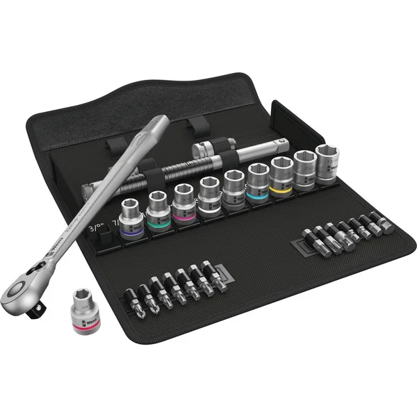 Wera 8100 SC 11 Zyklop Metal-Knarrensatz, zöllig, 1/2", Werkzeug-Set (schwarz/grün, 28-teilig, Vollmetall-Umschaltknarre)
