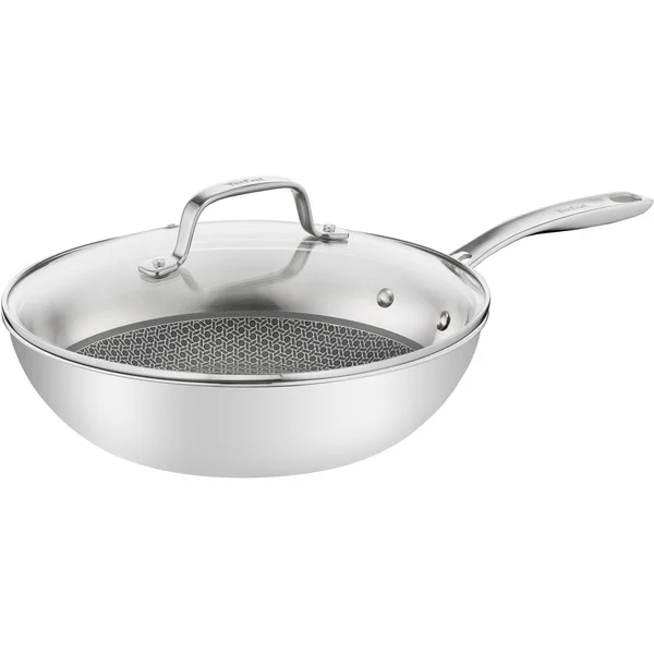 Tefal Wok-Pfanne Eternal Mesh, Ø 28cm (edelstahl, mit Glasdeckel)