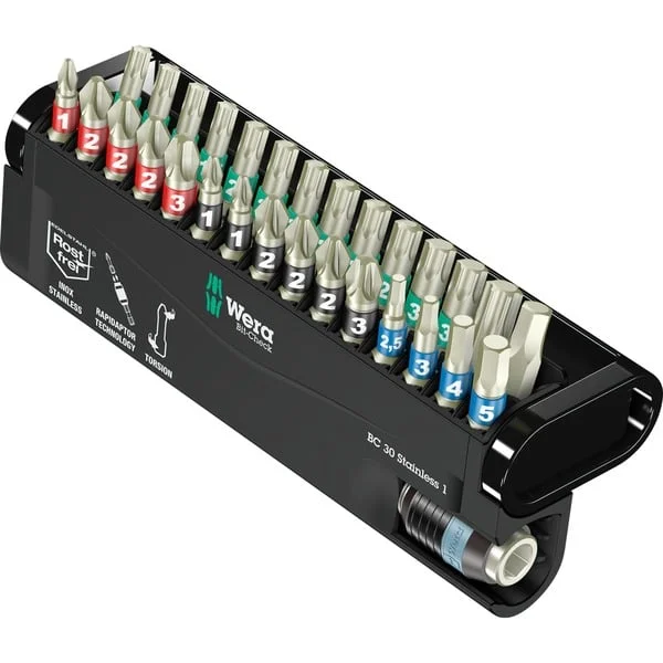 Wera Bit-Check 30 Stainless 1, 1/4", 30-teilig, Bit-Satz (Edelstahl rostfrei, mit Kunststoffhalter)