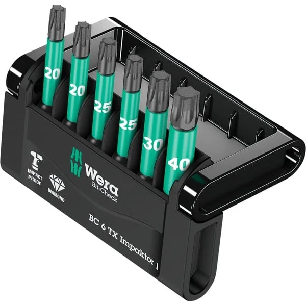 Wera Bit-Check 6 TX Impaktor 1, 1/4", 6-teilig, Bit-Satz (diamantbeschichtet, extrem belastbar)
