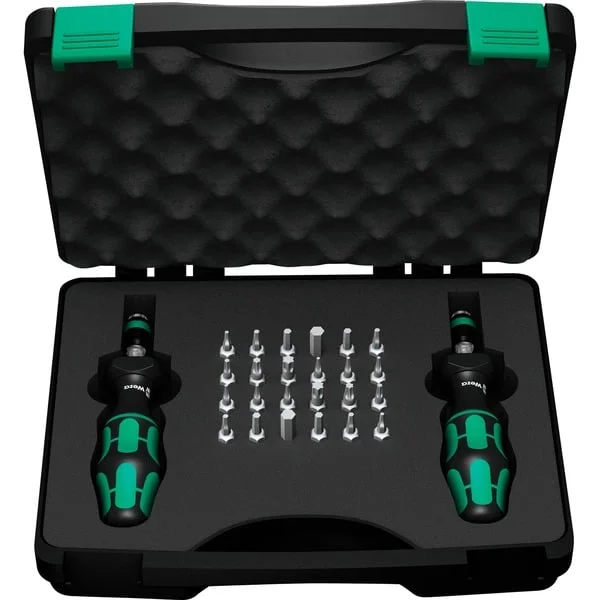 Wera 7440/41 Kraftform Drehmomentschraubendreher-Satz 0,3-3,0Nm (schwarz/grün, 26-teilig, mit Rapidaptor Schnellwechselfutter)