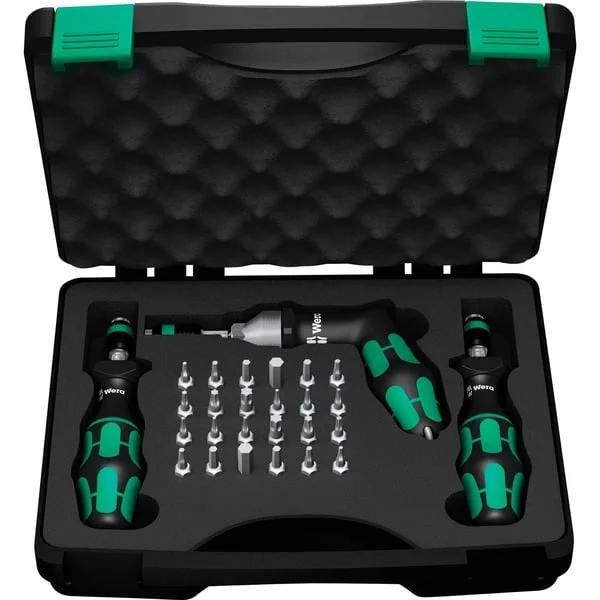 Wera 7445/46/47 Kraftform Drehmomentschraubendreher-Satz 2,5-55,0 in.lbs. (schwarz/grün, 27-teilig, mit Rapidaptor Schnellwechselfutter)