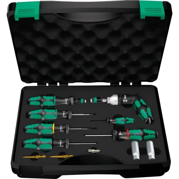Wera 7443/12 Montageset für Reifendruckkontrollsysteme, Schraubendreher (schwarz/grün, 12-teilig, mit Rapidaptor Schnellwechselfutter)