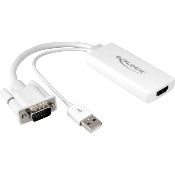 DeLOCK USB 2.0 Adapter, USB-A + VGA Stecker > HDMI Buchse (weiß, 25cm)