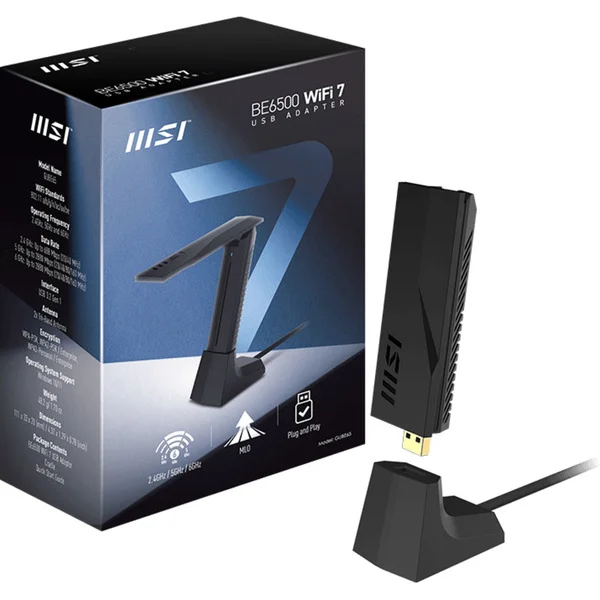 MSI BE6500 WiFi 7 USB Adapter, WLAN-Adapter (schwarz)