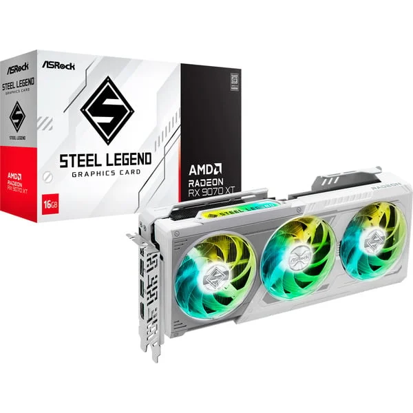 ASRock Radeon RX 9070 XT Steel Legend 16GB, Grafikkarte (weiß, RDNA4, GDDR6, 3x DisplayPort, 1x HDMI 2.1)