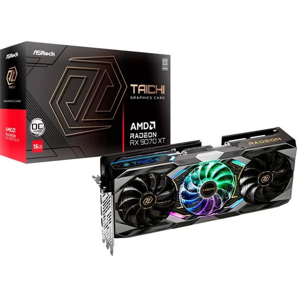 ASRock Radeon RX 9070 XT Taichi OC 16GB, Grafikkarte (schwarz, RDNA4, GDDR6, 3x DisplayPort, 1x HDMI 2.1)