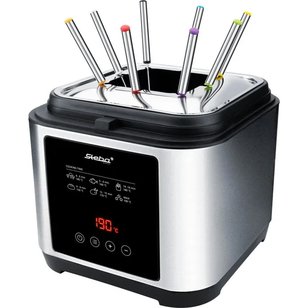 Steba Fritteuse und Fondue DF 150F (edelstahl/schwarz, 1.200 Watt, Ölbehälter 2,5 Liter, Timer)