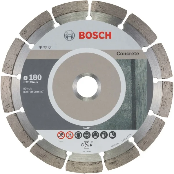 Bosch Professional Diamanttrennscheibe Standard for Concrete, Ø 180mm (10 Stück, Bohrung 22,23mm)