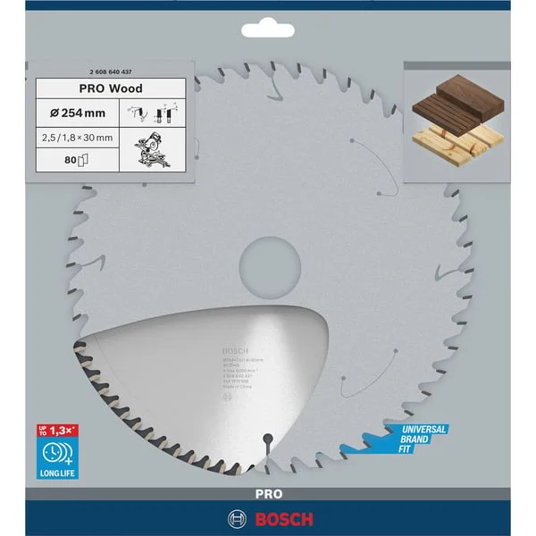 Bosch Professional PRO Wood Kreissägeblatt, Ø 254mm, 80Z (Bohrung 30mm, für Kapp- & Gehrungssägen)