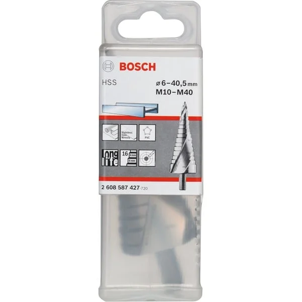 Bosch Professional HSS-Stufenbohrer, Ø 6mm - Ø 40,5mm, M 10 - M 40 (16 Stufen, mit Spiralnut)