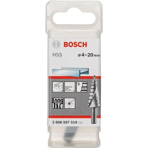 Bosch Professional HSS-Stufenbohrer, Ø 4mm - Ø 20mm (9 Stufen, mit Spiralnut)