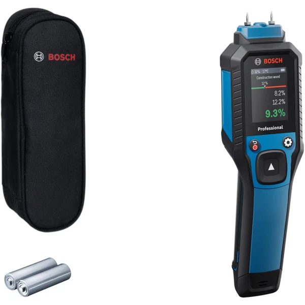 Bosch Professional Holzfeuchtemesser GMP 2-15 Professional (blau/schwarz, 2x Batterien, Tasche)