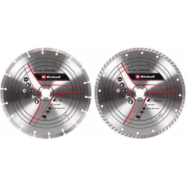 EINHELL Turbo-Diamant-Trennscheibe, Ø 230 x 22,23 x 1,8mm, 2er-Set (für Winkelschleifer)