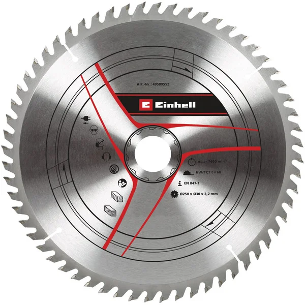 EINHELL Kreissägeblatt HM, Ø 250 x 30mm, 3,2mm, 60Z (für Zug-Kapp- & Gehrungssägen, Tischkreissägen)
