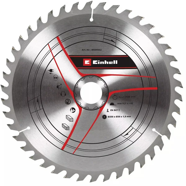 EINHELL Dünnschnitt-Kreissägeblatt HM, Ø 250 x 30mm, 1,8mm, 42Z (für Zug-Kapp- & Gehrungssägen TE-SM 216 Dual, TC-SM 216 u.a.)