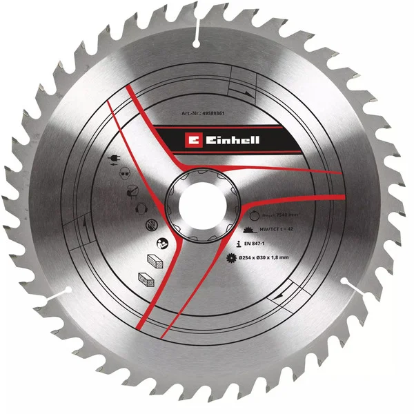 EINHELL Dünnschnitt-Kreissägeblatt HM, Ø 254 x 30mm, 1,8mm, 42Z (für Zug-Kapp- & Gehrungssägen, Tischkreissägen)