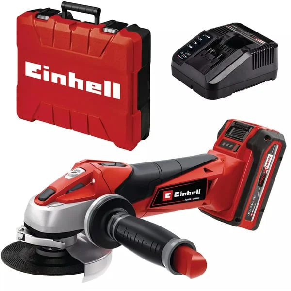 EINHELL Power X-Change Akku-Winkelschleifer TE-AG 18/115 Li Kit, 18Volt (rot/schwarz, Li-Ionen Akku 3,0Ah, in E-Box S35)