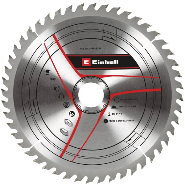 EINHELL Kreissägeblatt HM, Ø 216 x 30mm, 2,4mm, 48Z (für Zug-Kapp- & Gehrungssägen TE-SM 216 Dual, TC-SM 216 u.a.)