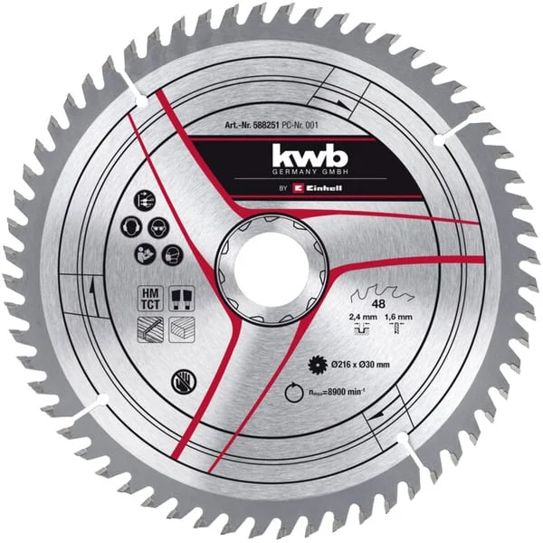 EINHELL Kreissägeblatt HM, Ø 216 x 30mm, 2,4mm, 60Z (für Zug-Kapp- & Gehrungssägen TE-SM 216 Dual, TC-SM 216 u.a.)