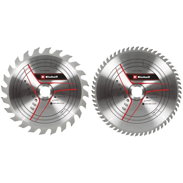 EINHELL Kreissägeblatt-Satz HM, Ø 250 x 30mm, 3,2mm, 24Z / 60Z (2-teilig, für Zug-Kapp- & Gehrungssägen, Tischkreissägen)