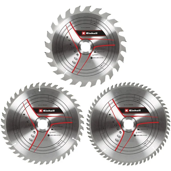 EINHELL Kreissägeblatt-Satz HM, Ø 250 x 30mm, 3,2mm, 24Z / 42Z / 60Z (3-teilig, für Zug-Kapp- & Gehrungssägen, Tischkreissägen)