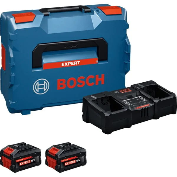 Bosch Professional EXPERT Starter-Set 18V, 2x EXBA 18V-80 + Ladegerät EXAL18V2-320 (schwarz, 2x Li-Ionen Akku 8Ah, L-BOXX, AMPShare Alliance)