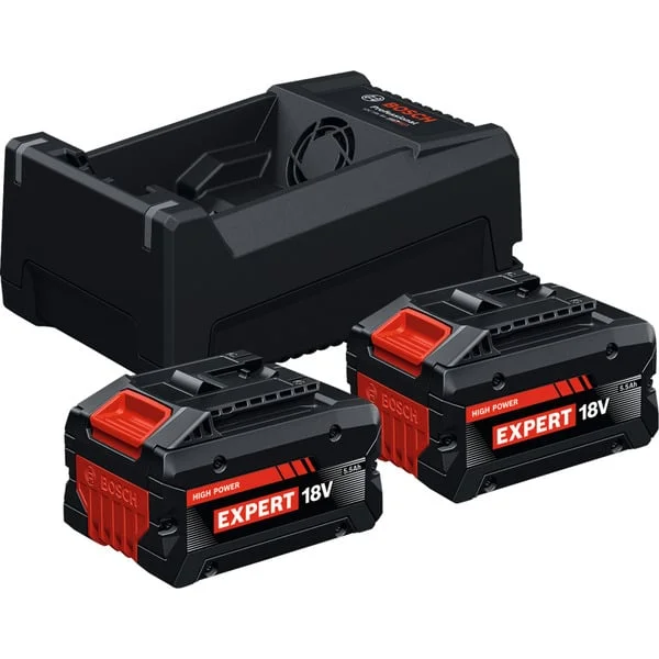 Bosch Professional EXPERT Starter-Set 2x EXBA 18V-55 + Dual-Voltage-Ladegerät GAL 12V/18V-80 (schwarz, 2x Li-Ionen Akku 5,5Ah, AMPShare Alliance)