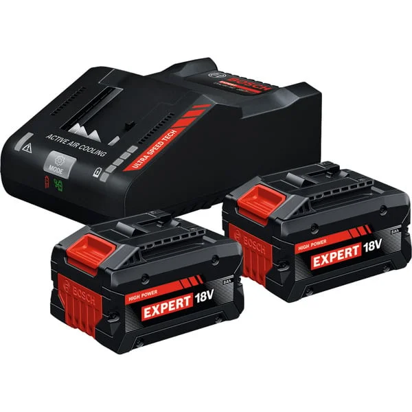 Bosch Professional EXPERT Starter-Set 18V, 2x EXBA 18V-80 + Ladegerät EXAL18V-160 (schwarz, 2x Li-Ionen Akku 8Ah, AMPShare Alliance)