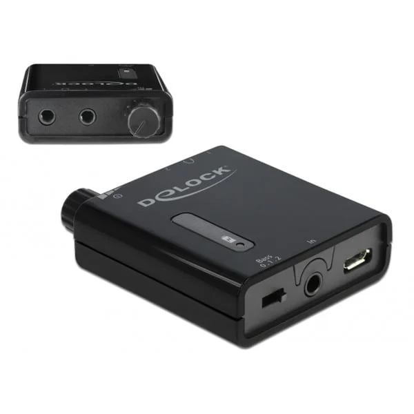 DeLOCK Tragbarer Stereo Kopfhörer-Verstärker mit zwei Ausgängen und Bass-Boost (schwarz)